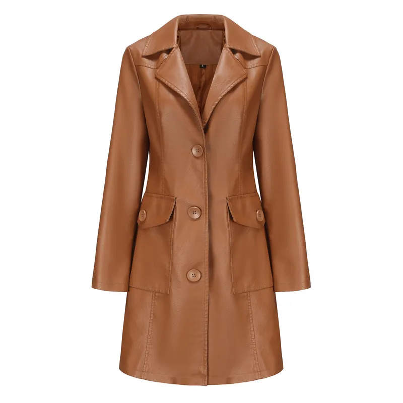 0C 416M39 Pallas Ropa de cuero de cuero para mujeres europeo y americano de manga de manga larga Flip Batk Bath Batked Smin Brea