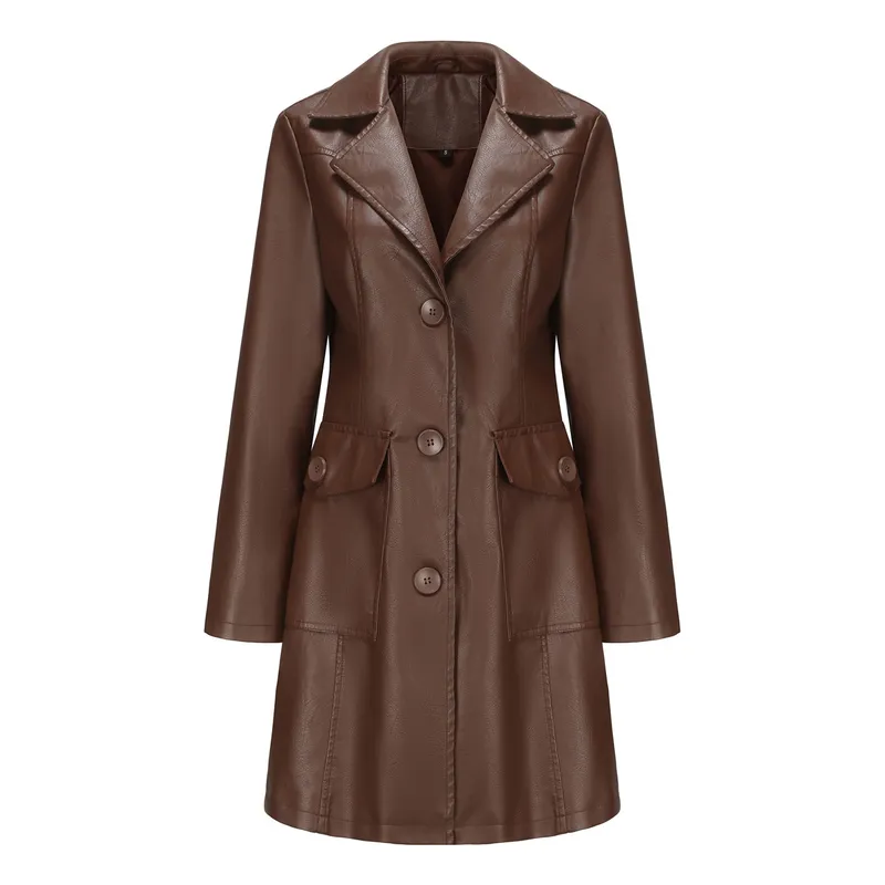 0C 416M39 Pallas Ropa de cuero de cuero para mujeres europeo y americano de manga de manga larga Flip Batk Bath Batked Smin Brea