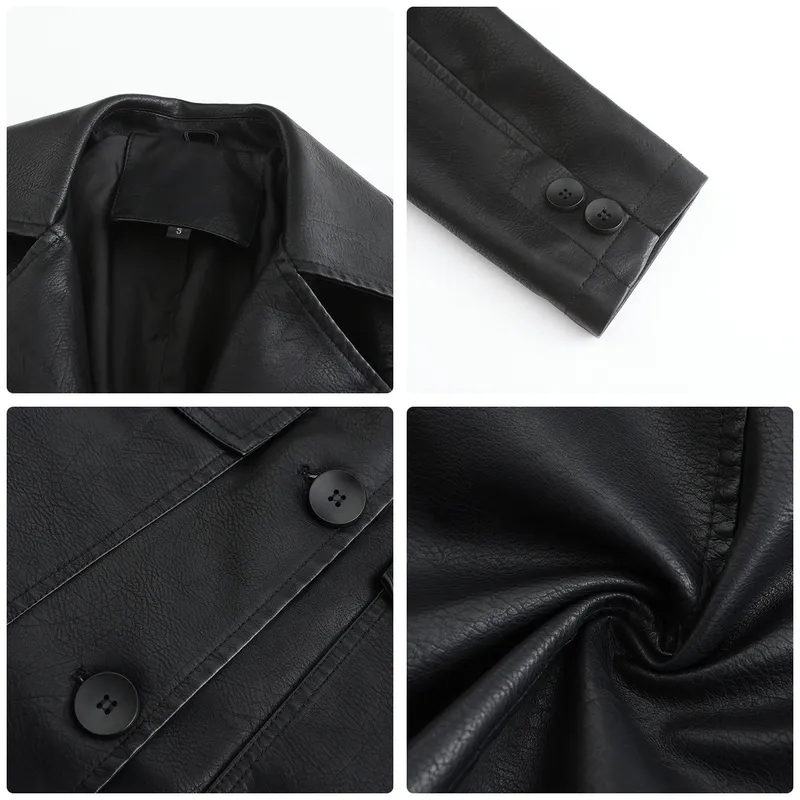 0C 416M39 Pallas Ropa de cuero de cuero para mujeres europeo y americano de manga de manga larga Flip Batk Bath Batked Smin Brea