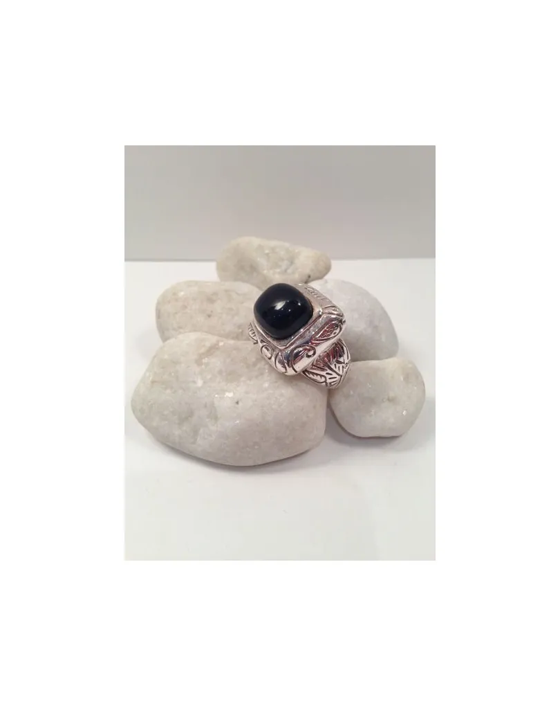 ANILLO PLATA ONIX GRABADO