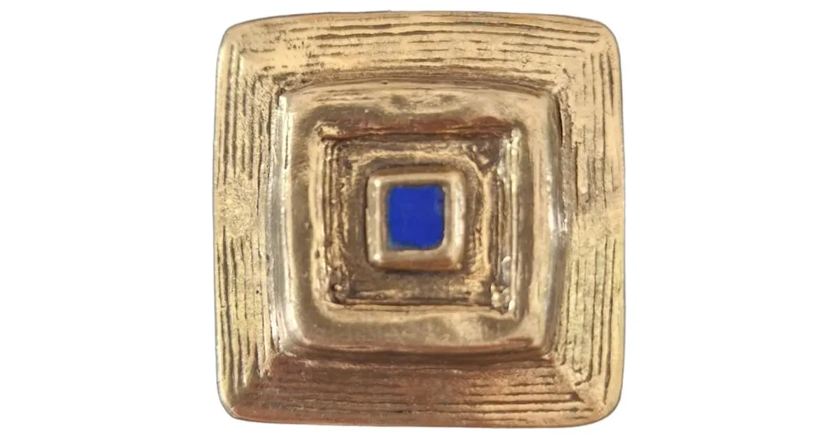 Autre Marque Broche Elisabeth Riveiro en Bronce y Piedra Azul Pequeña Dorado 