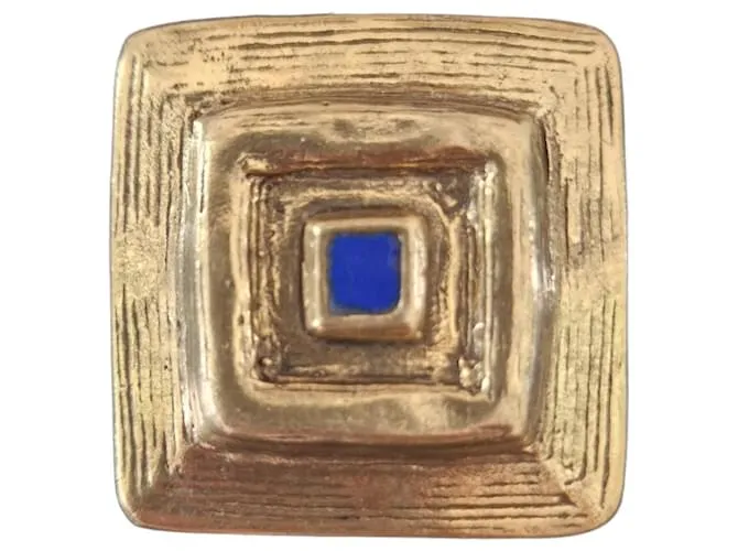 Autre Marque Broche Elisabeth Riveiro en Bronce y Piedra Azul Pequeña Dorado 