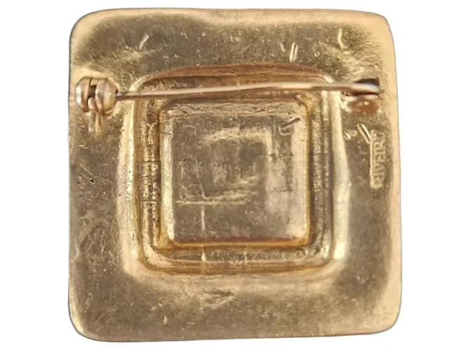 Autre Marque Broche Elisabeth Riveiro en Bronce y Piedra Azul Pequeña Dorado 