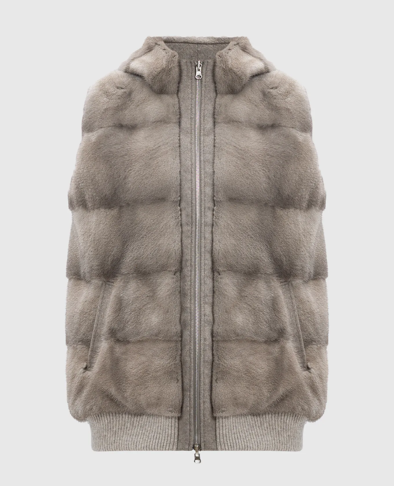BE FLORENCE BEIGE TWOWAY VEST IN WOOL AND CASHMERE WITH MINK FUR