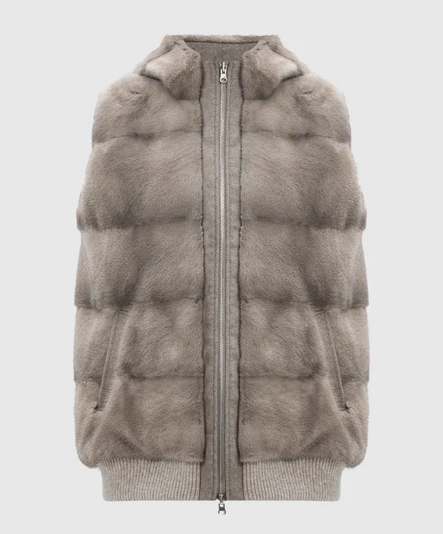 BE FLORENCE BEIGE TWOWAY VEST IN WOOL AND CASHMERE WITH MINK FUR