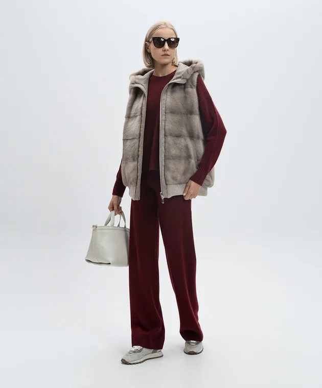 BE FLORENCE BEIGE TWOWAY VEST IN WOOL AND CASHMERE WITH MINK FUR