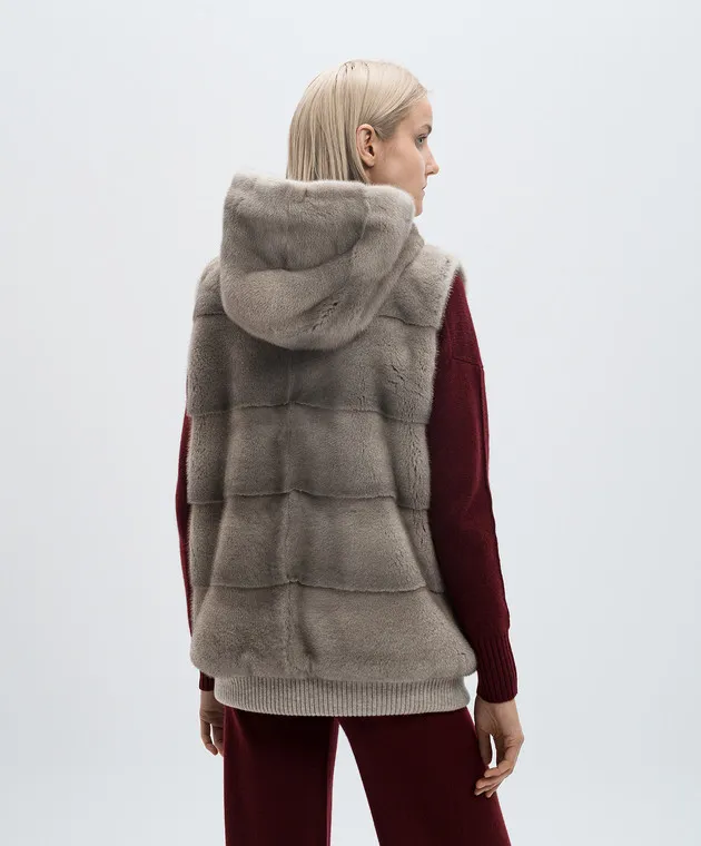 BE FLORENCE BEIGE TWOWAY VEST IN WOOL AND CASHMERE WITH MINK FUR
