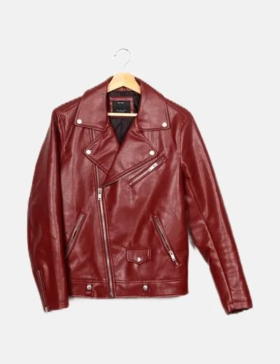 Bershka Chaqueta biker roja polipiel