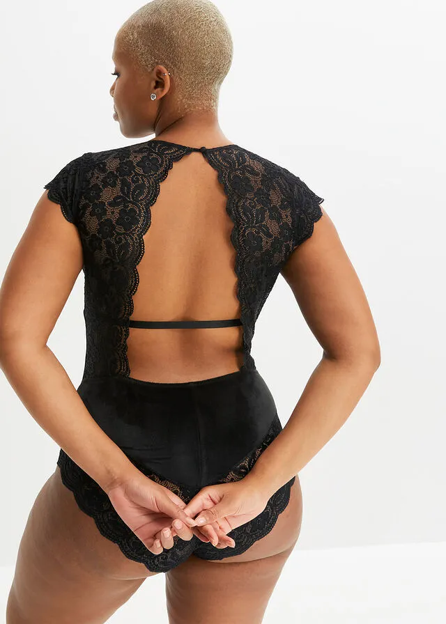Body de terciopelo sin aros Negro