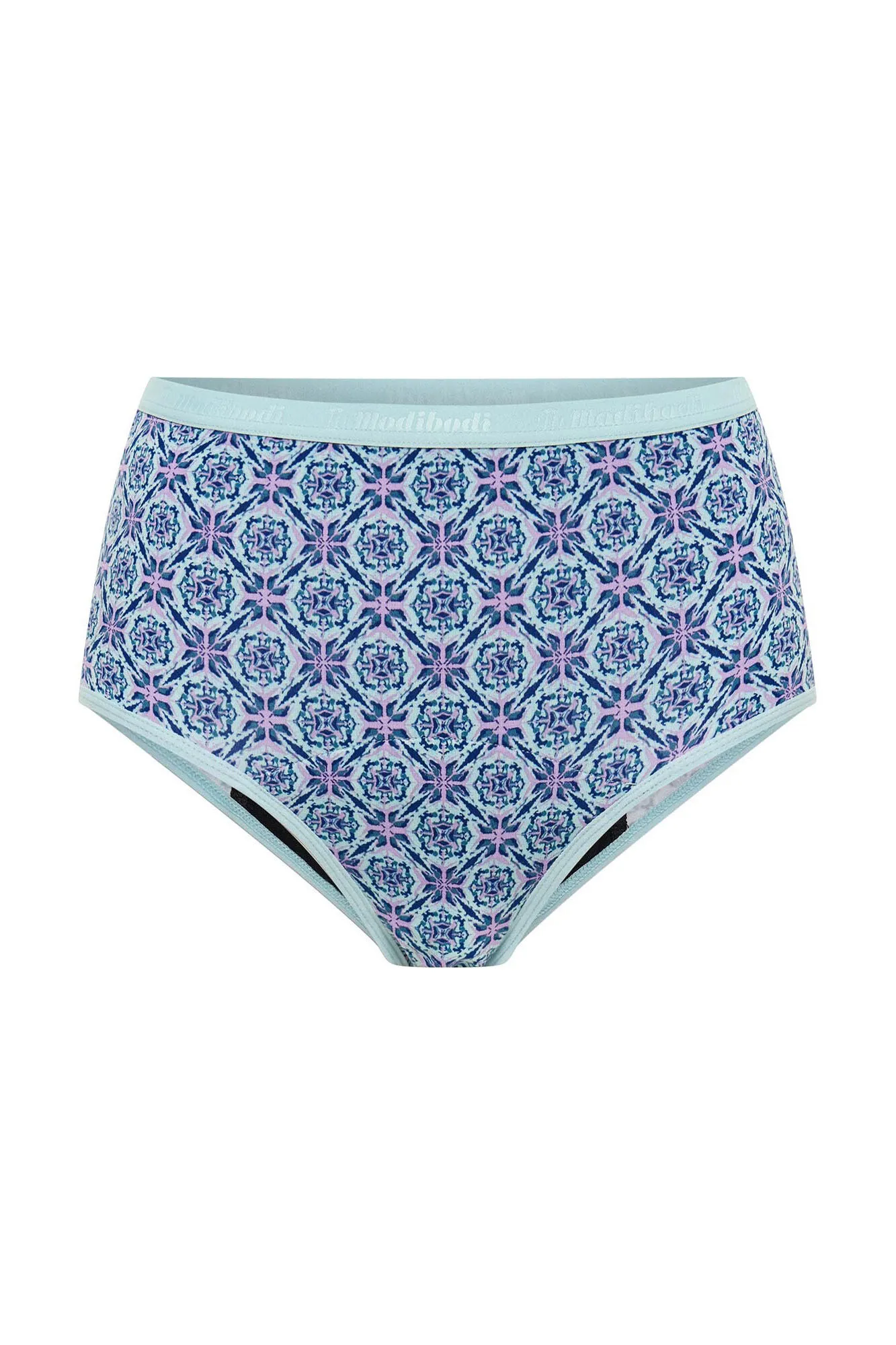 Braga menstrual clásica brief alta bambú Dusky Geo Blue absorción abundante noche