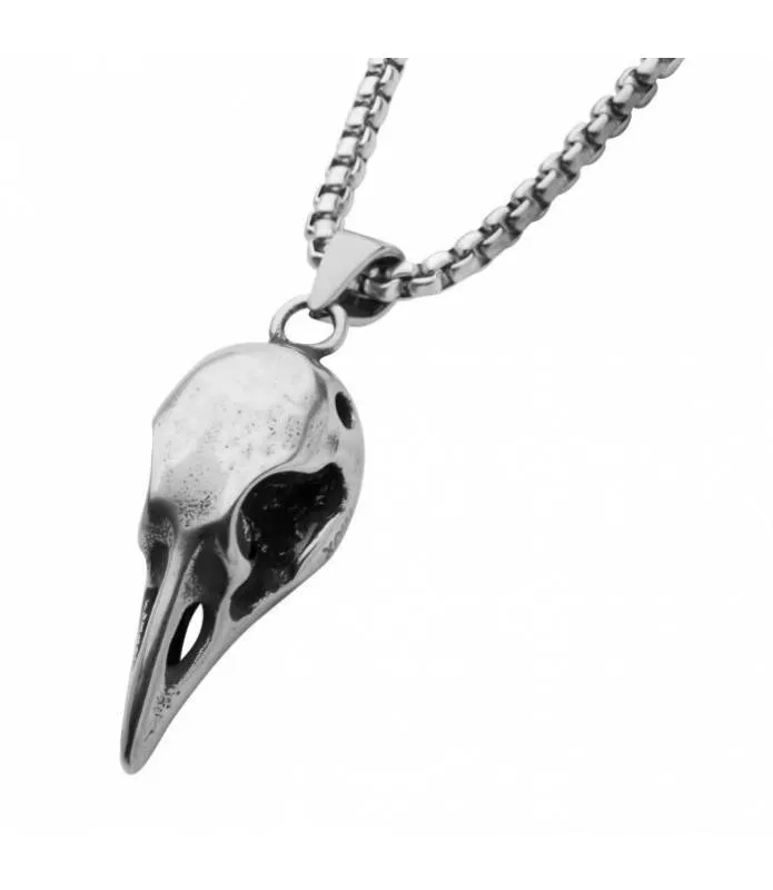 Cadena Con Calavera Cuervo Acero Inox Chain With Crow Skull SSP059GMNK