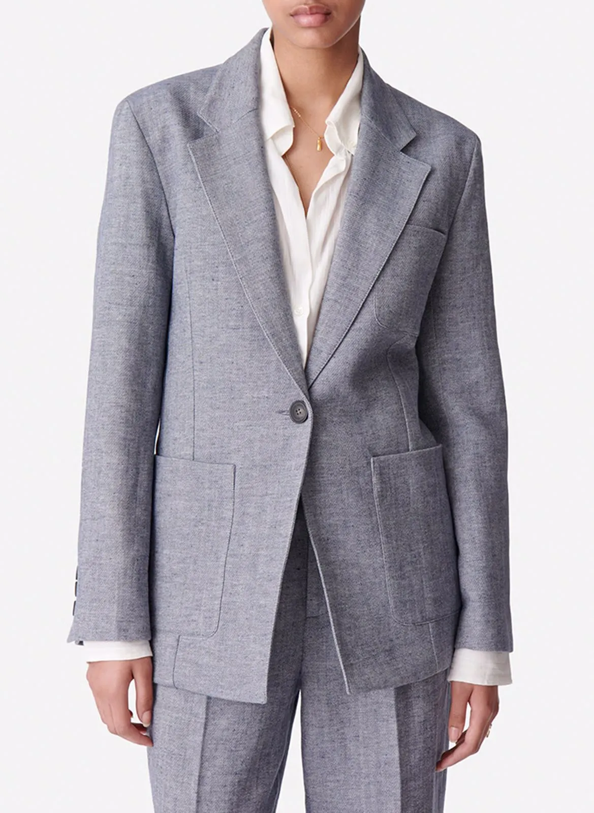 CALINE  CHAQUETA DE TRAJE FLUIDA DE ALGODóN Y LINO EN AZUL