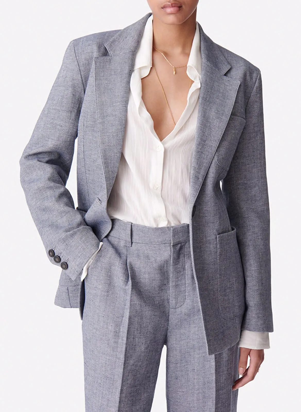 CALINE  CHAQUETA DE TRAJE FLUIDA DE ALGODóN Y LINO EN AZUL