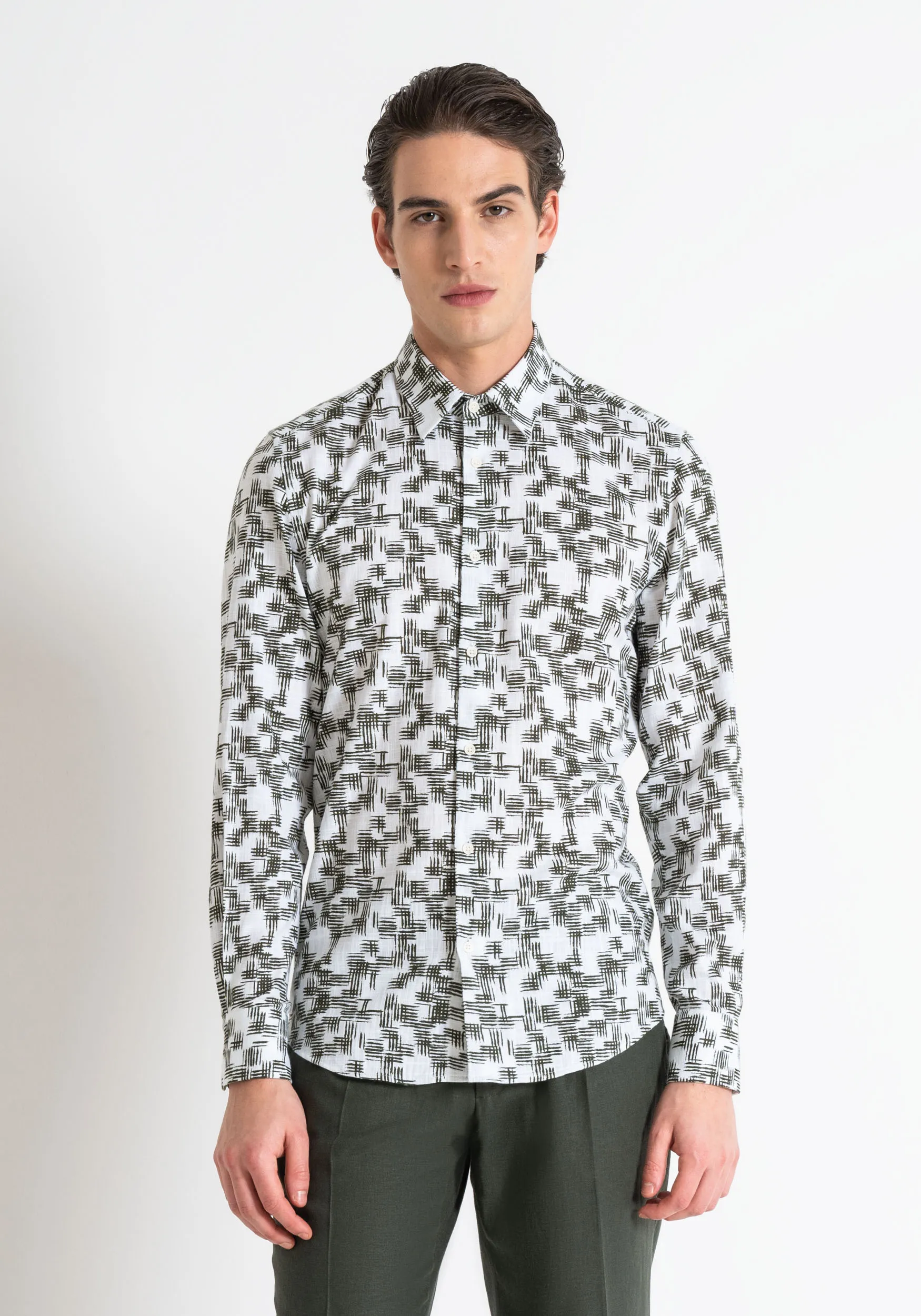 CAMISA SLIM FIT «NAPOLI» DE ALGODÓN CON ESTAMPADO FLAMEADO