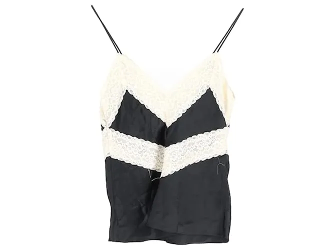 Camiseta sin mangas con ribetes de encaje en seda negra de LoveShackFancy Negro 