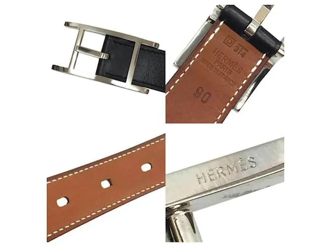 Cinturón de cuero Hermès con hebilla H Negro 