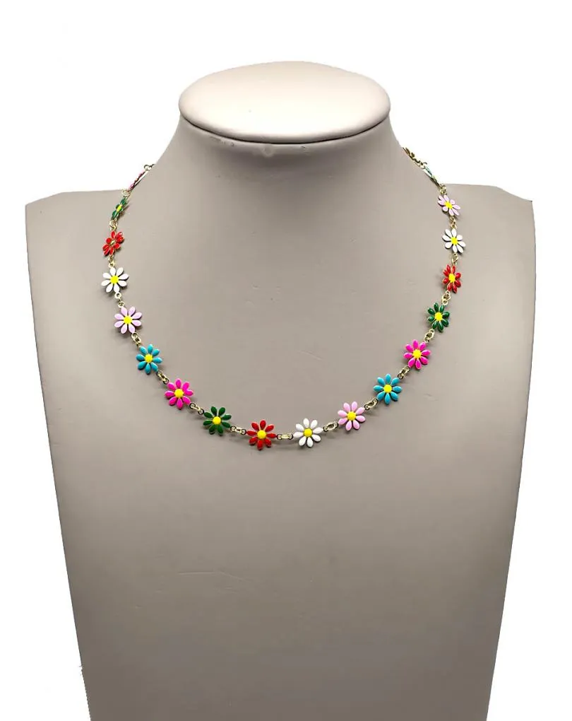 COLLARES MUJER CADENITA FINA CON FLORECITAS EN MULTICOLOR