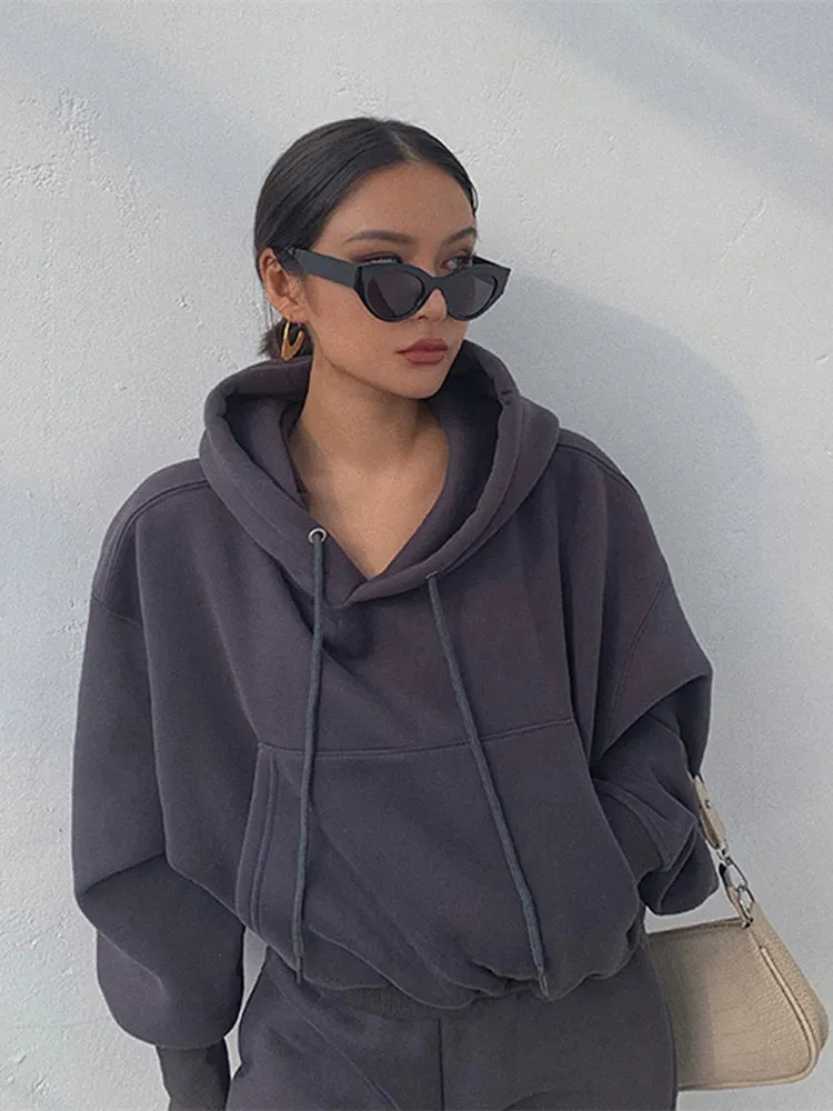 Conjunto de Chándal para Mujer Liso con Forro para Invierno