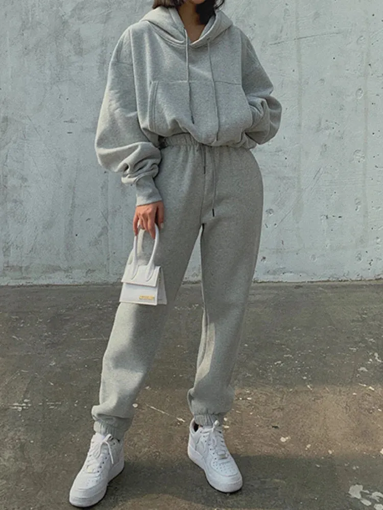 Conjunto de Chándal para Mujer Liso con Forro para Invierno