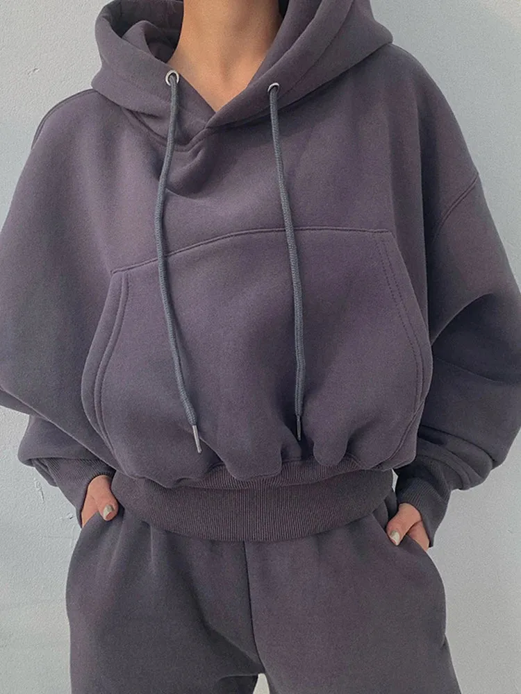 Conjunto de Chándal para Mujer Liso con Forro para Invierno
