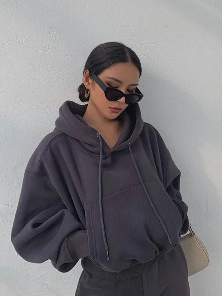Conjunto de Chándal para Mujer Liso con Forro para Invierno
