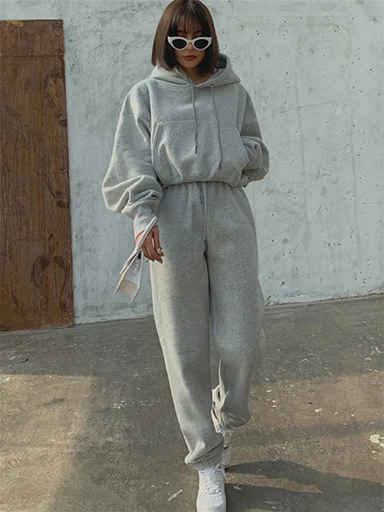 Conjunto de Chándal para Mujer Liso con Forro para Invierno