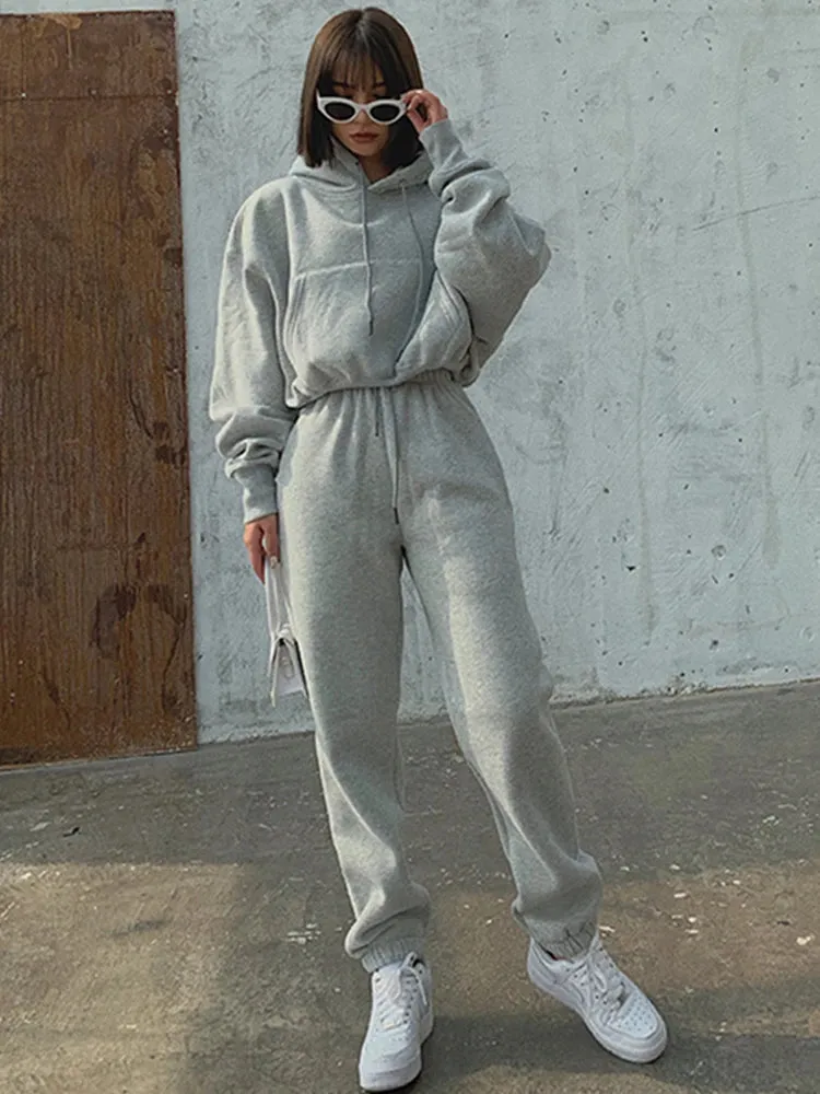 Conjunto de Chándal para Mujer Liso con Forro para Invierno