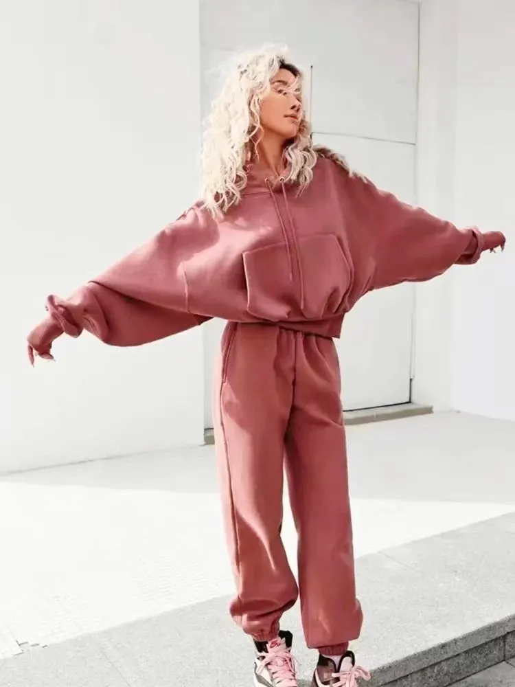 Conjunto de Chándal para Mujer Liso con Forro para Invierno