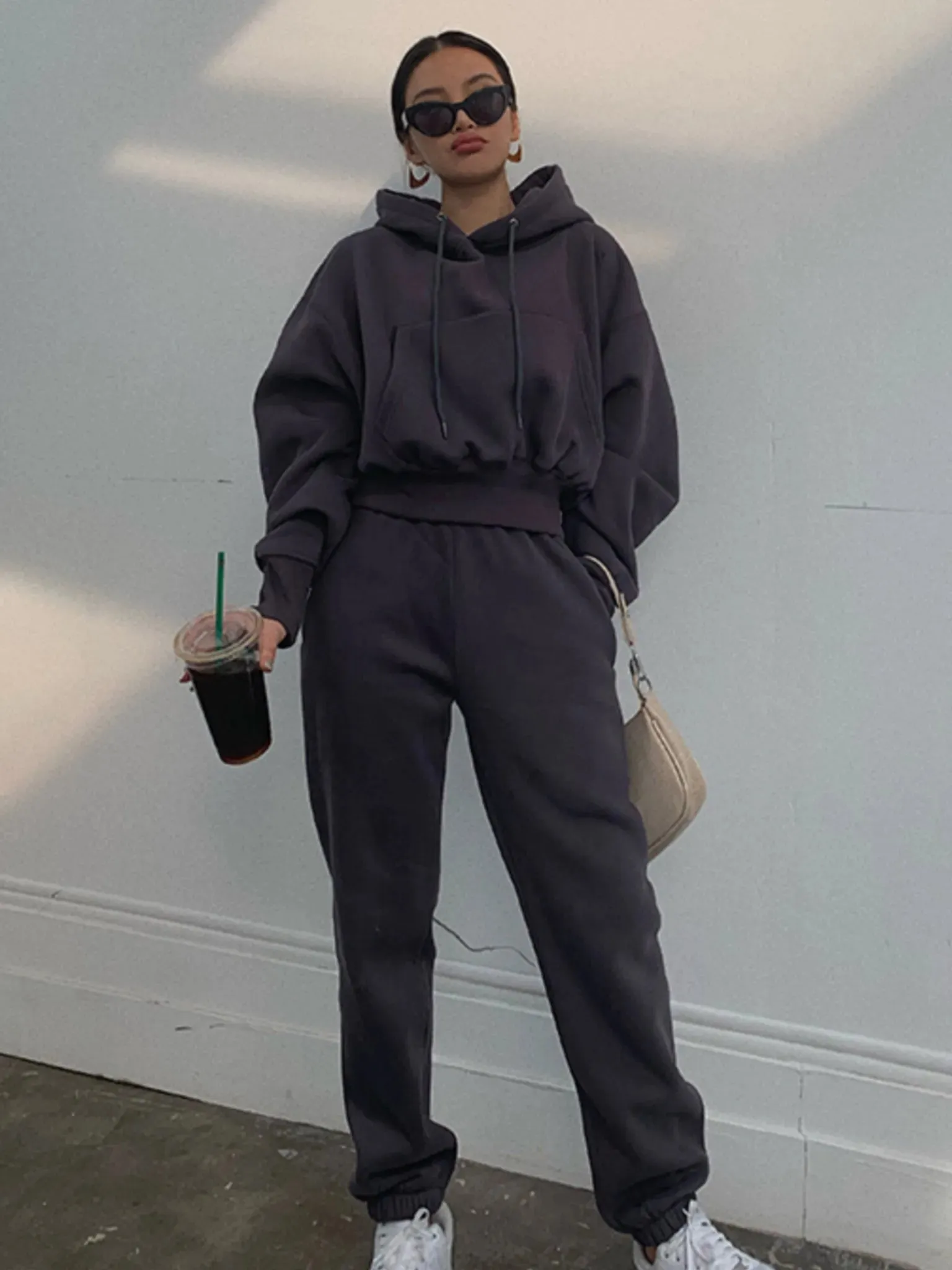 Conjunto de Chándal para Mujer Liso con Forro para Invierno
