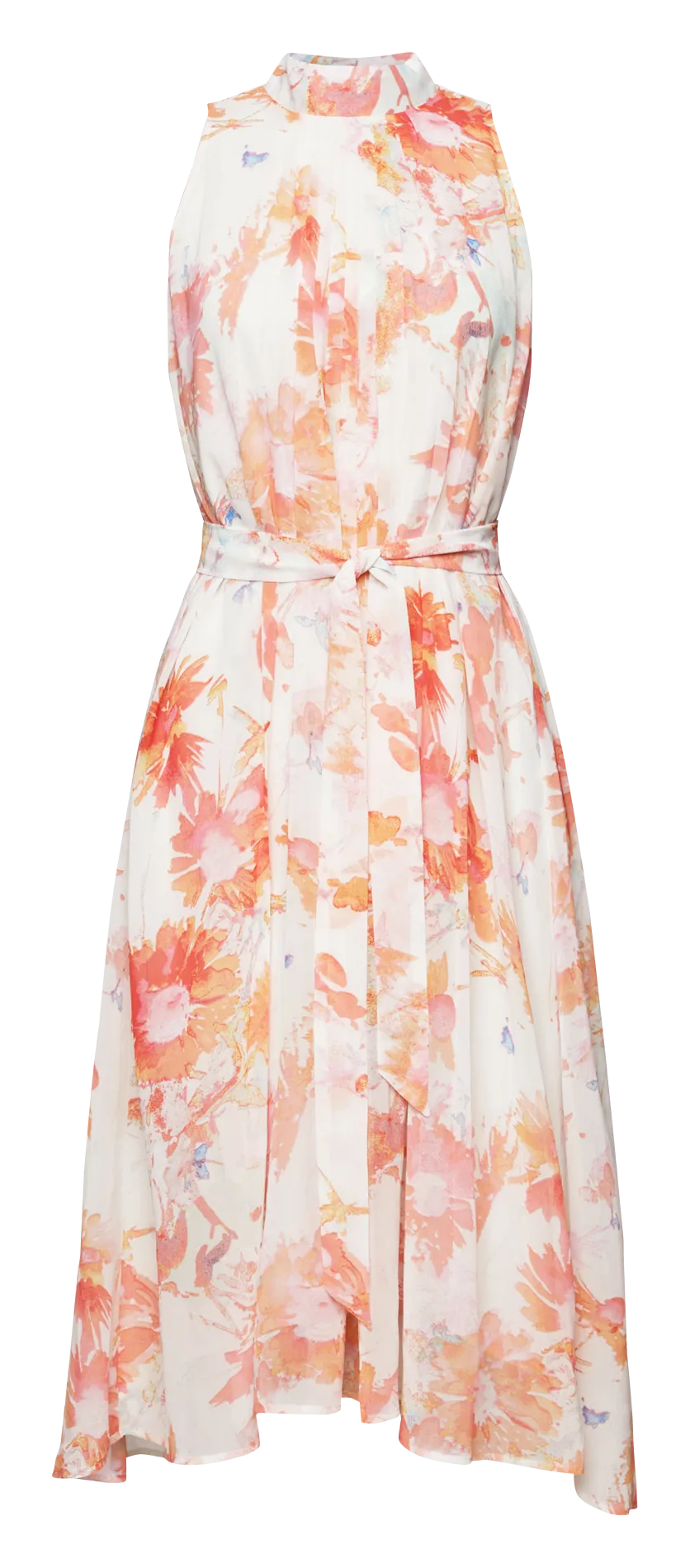 ESPRIT Vestido midi estampado con cuello redondo en blanco
