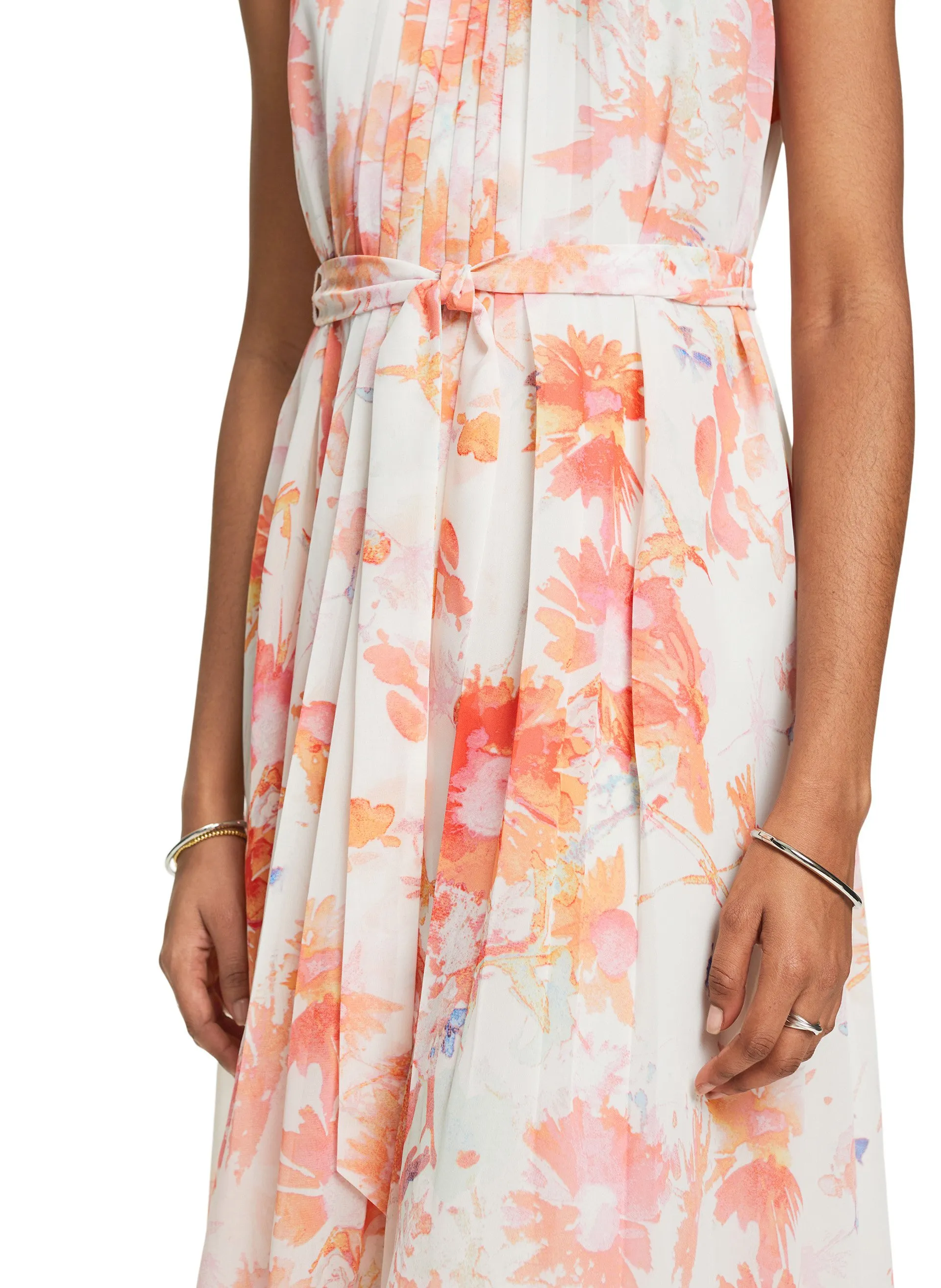 ESPRIT Vestido midi estampado con cuello redondo en blanco
