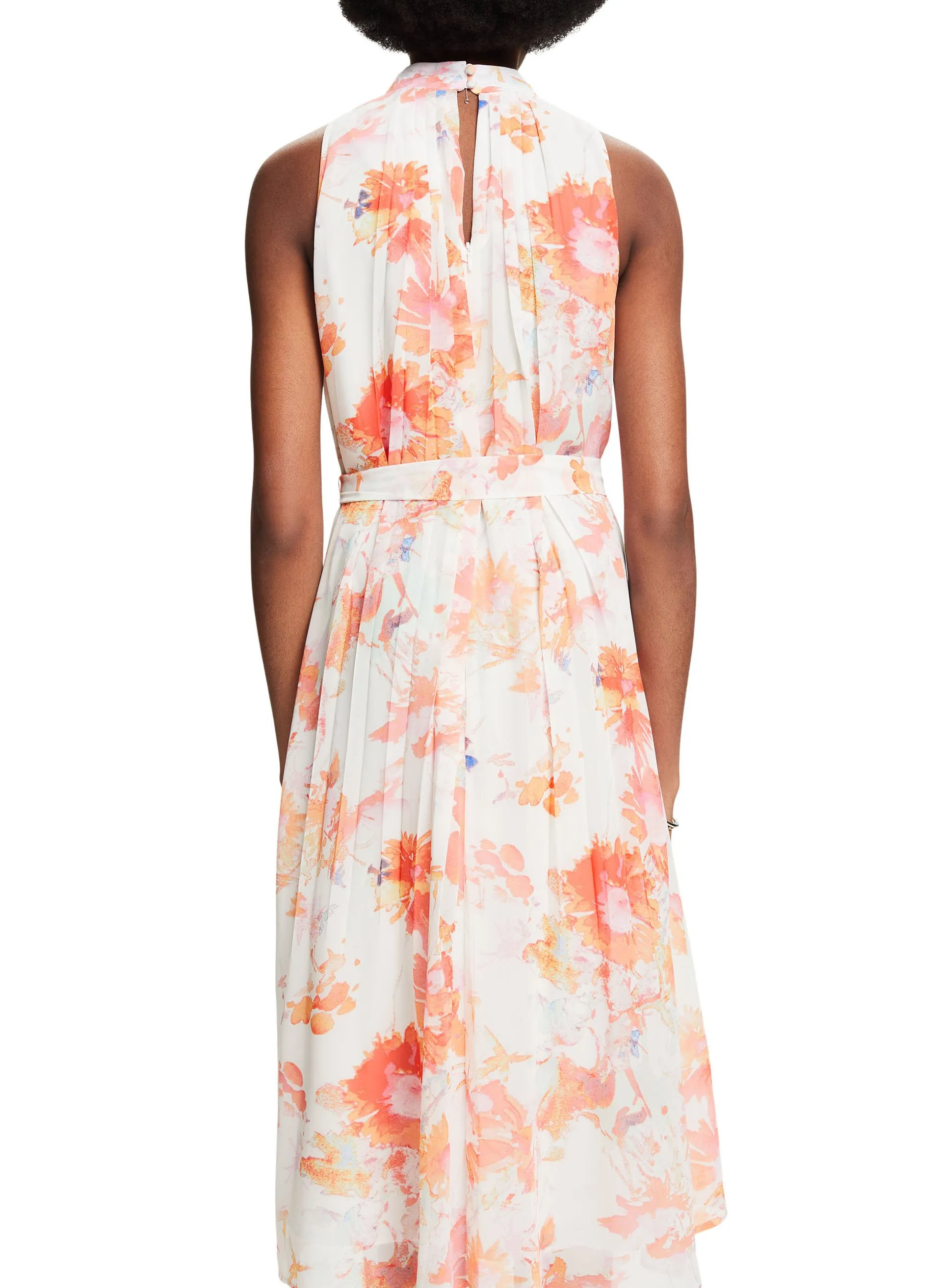 ESPRIT Vestido midi estampado con cuello redondo en blanco
