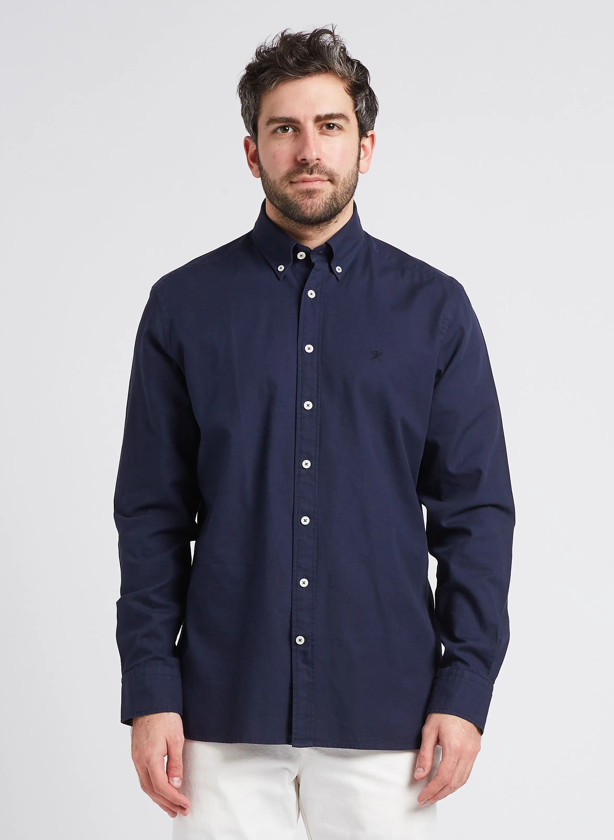 HACKETT Camisa slim fit de algodón con cuello americano en azul