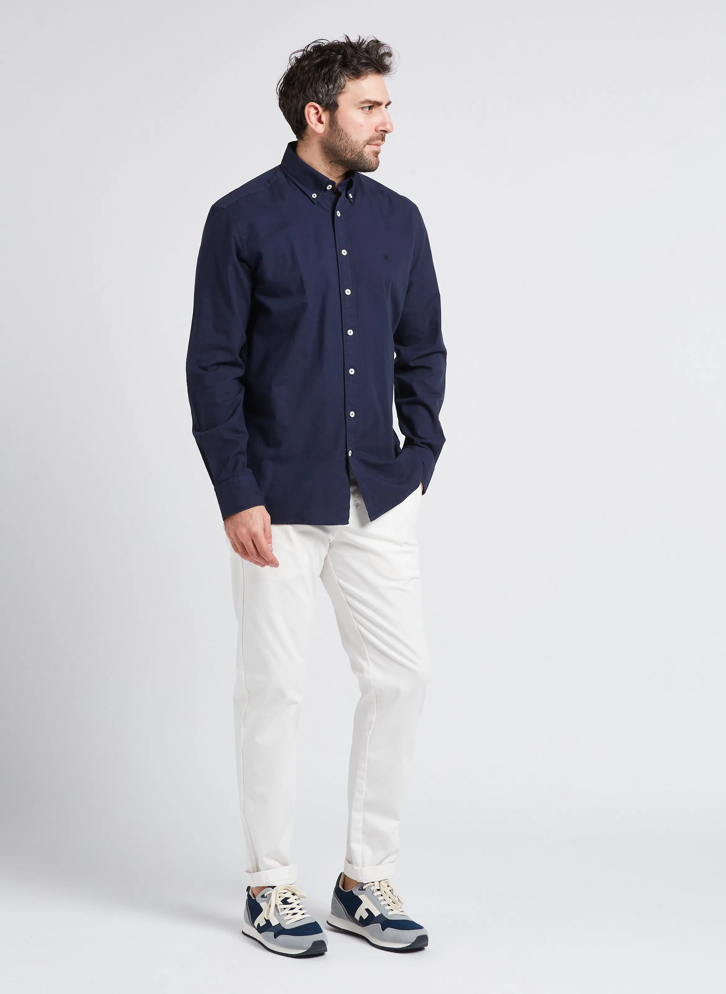 HACKETT Camisa slim fit de algodón con cuello americano en azul