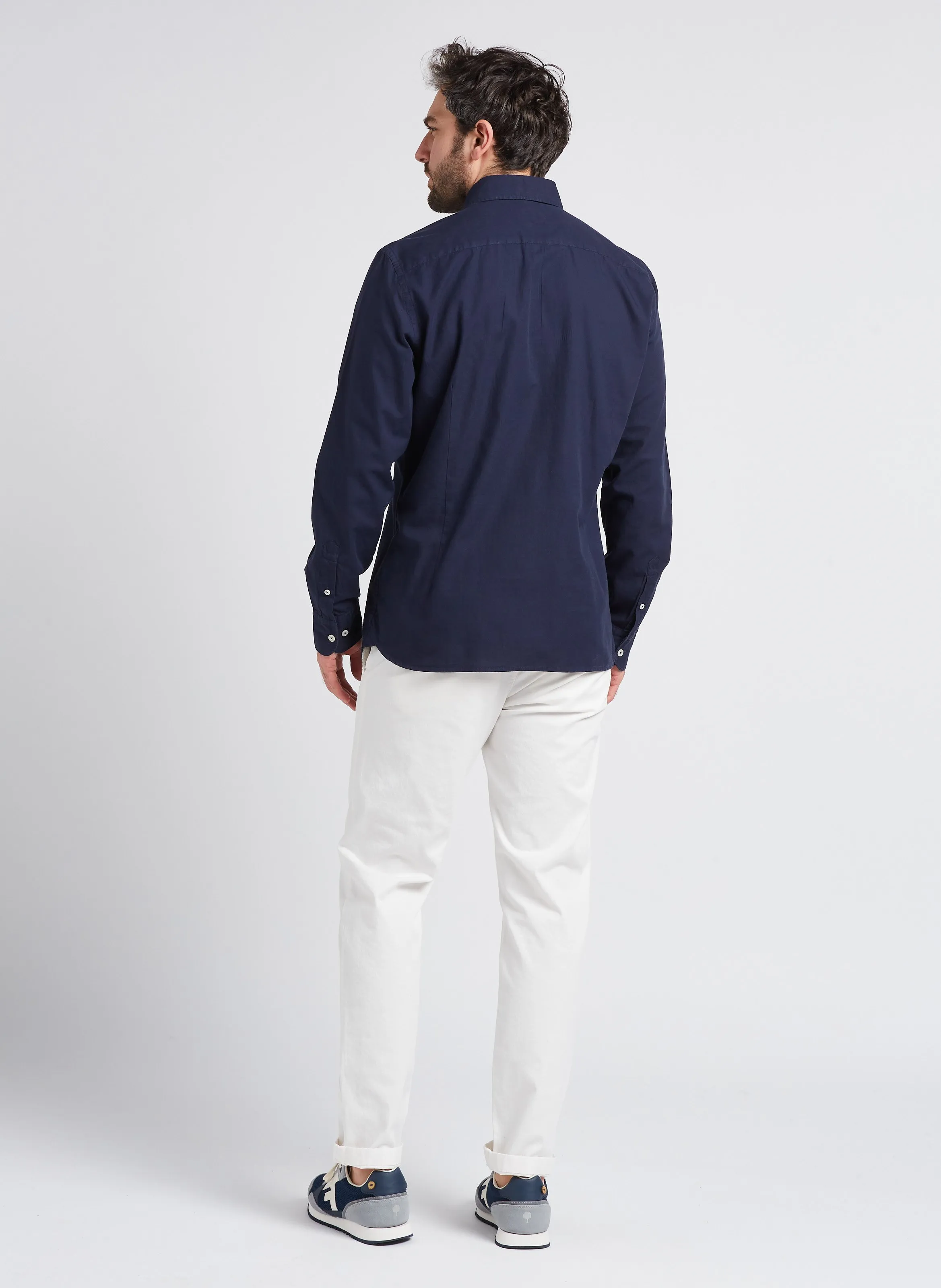 HACKETT Camisa slim fit de algodón con cuello americano en azul