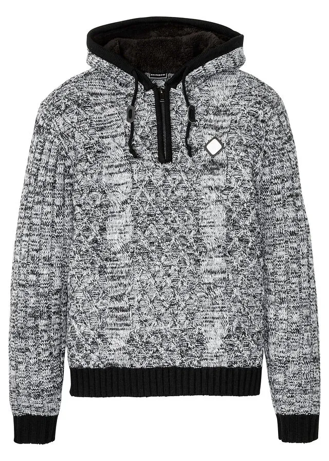 Jersey de capucha de corte ajustado Negro jaspeado