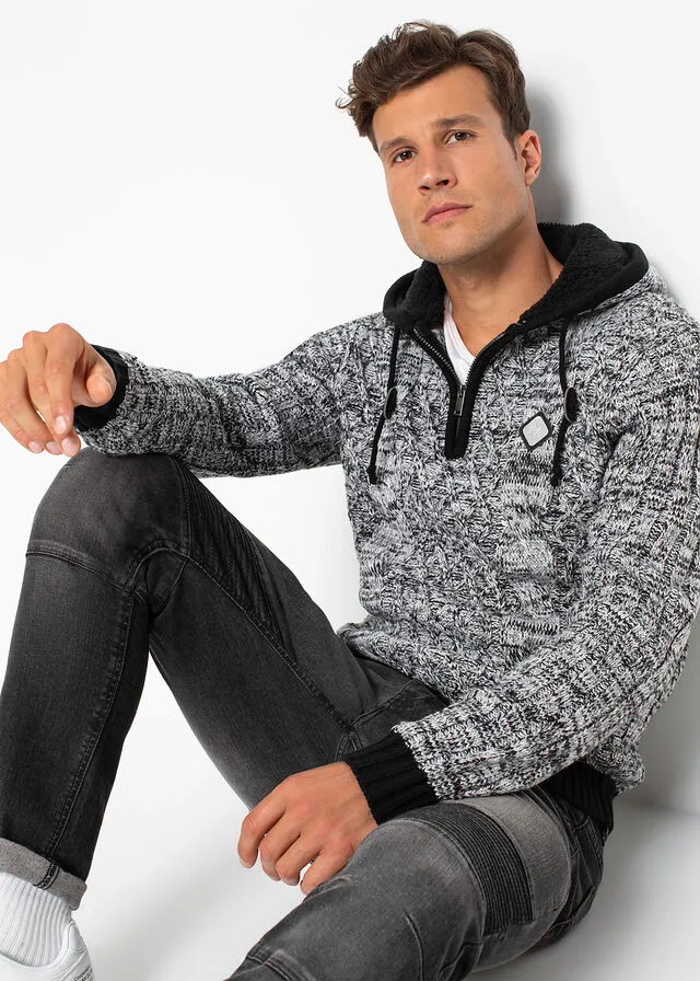 Jersey de capucha de corte ajustado Negro jaspeado