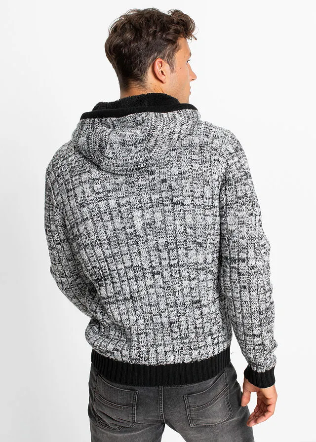 Jersey de capucha de corte ajustado Negro jaspeado