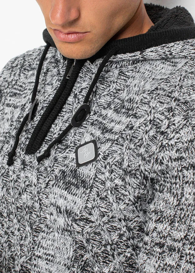 Jersey de capucha de corte ajustado Negro jaspeado