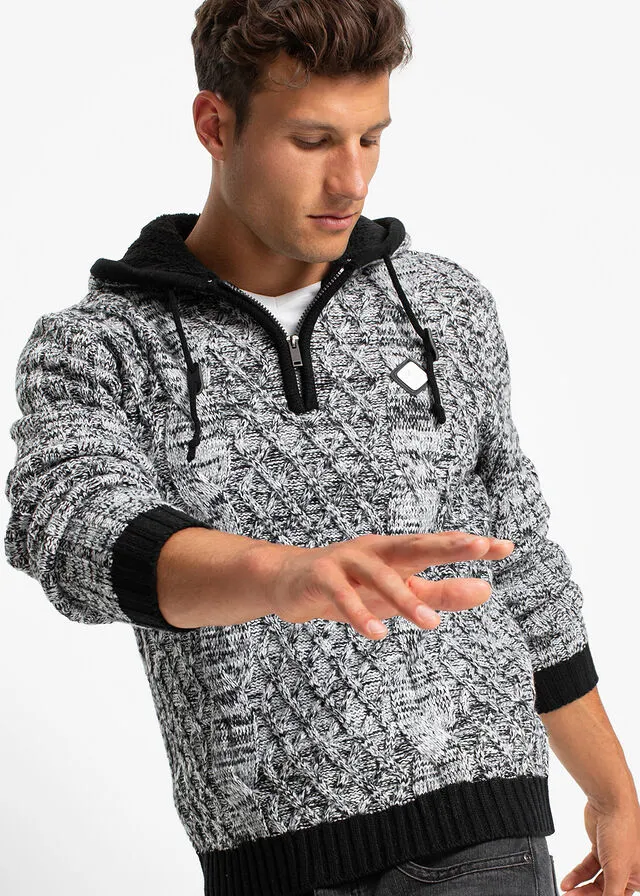 Jersey de capucha de corte ajustado Negro jaspeado