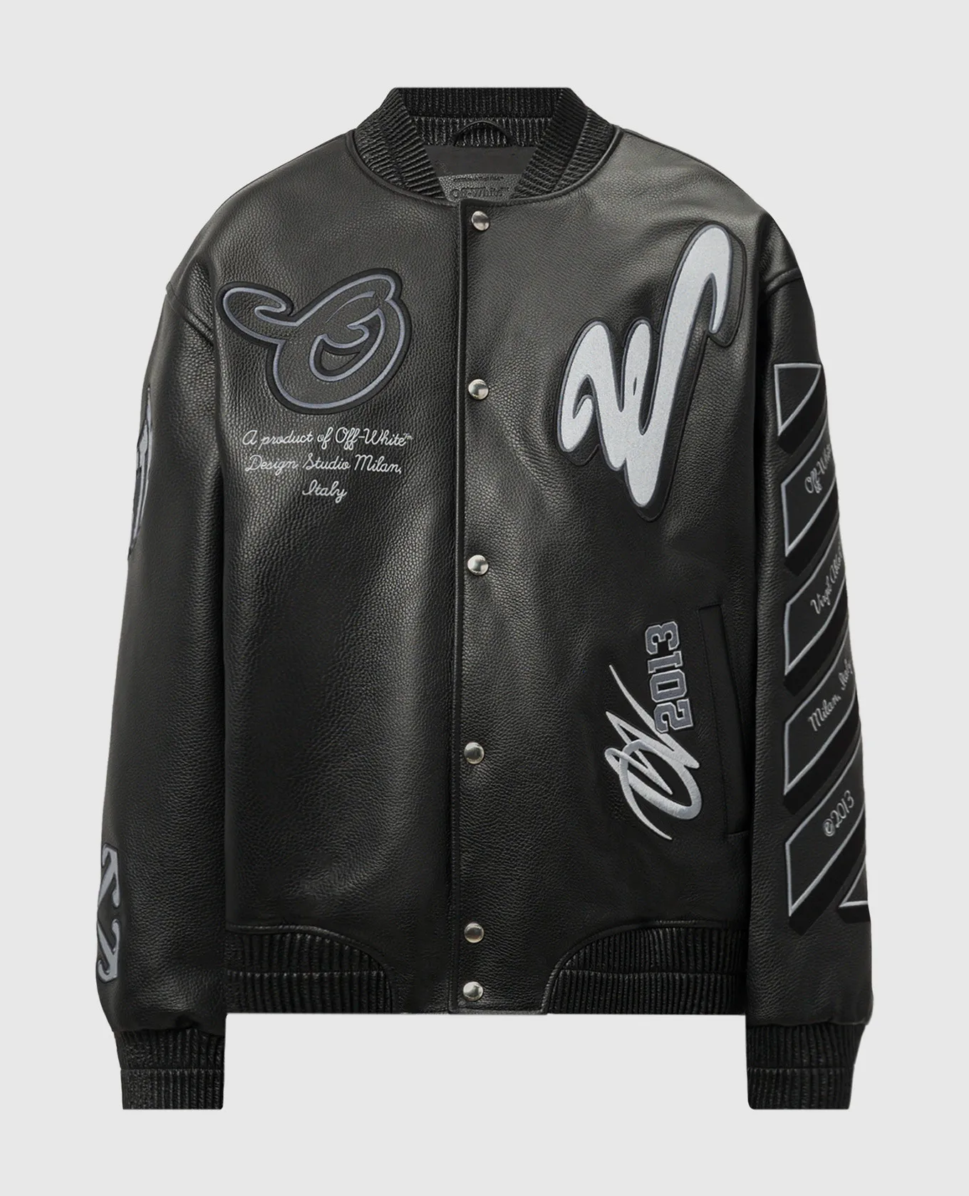 OFFWHITE DRAGON BLACK LEATHER BOMBER JACKET