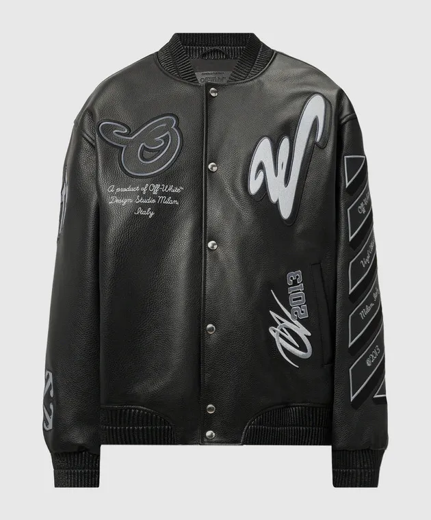 OFFWHITE DRAGON BLACK LEATHER BOMBER JACKET