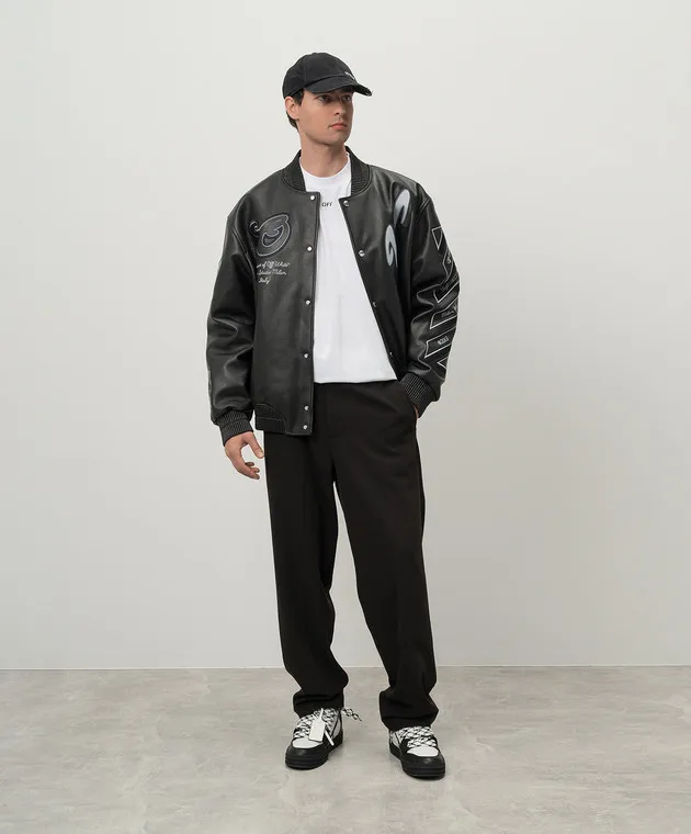 OFFWHITE DRAGON BLACK LEATHER BOMBER JACKET
