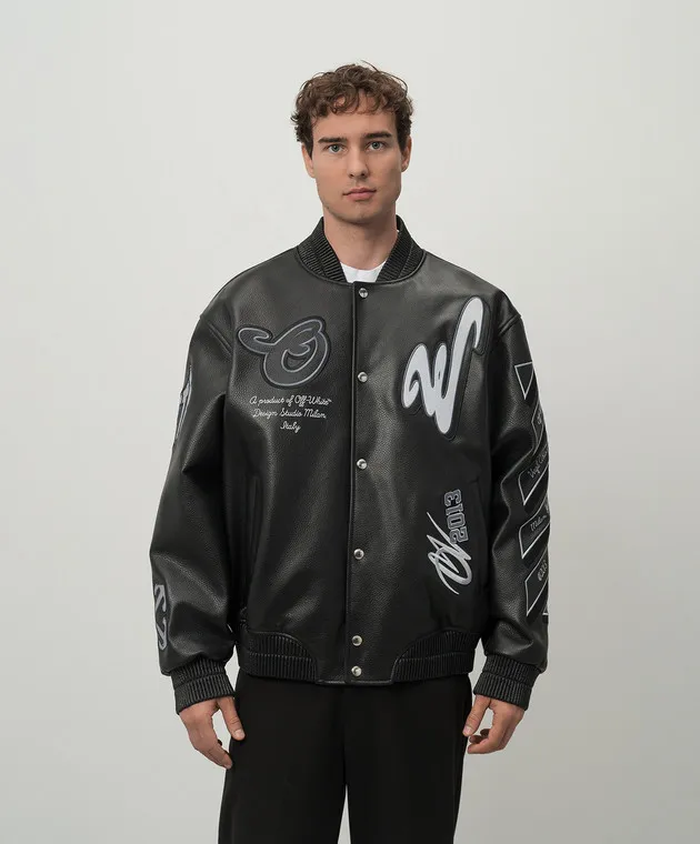 OFFWHITE DRAGON BLACK LEATHER BOMBER JACKET
