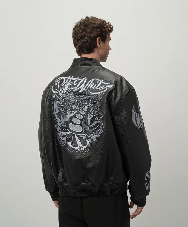 OFFWHITE DRAGON BLACK LEATHER BOMBER JACKET
