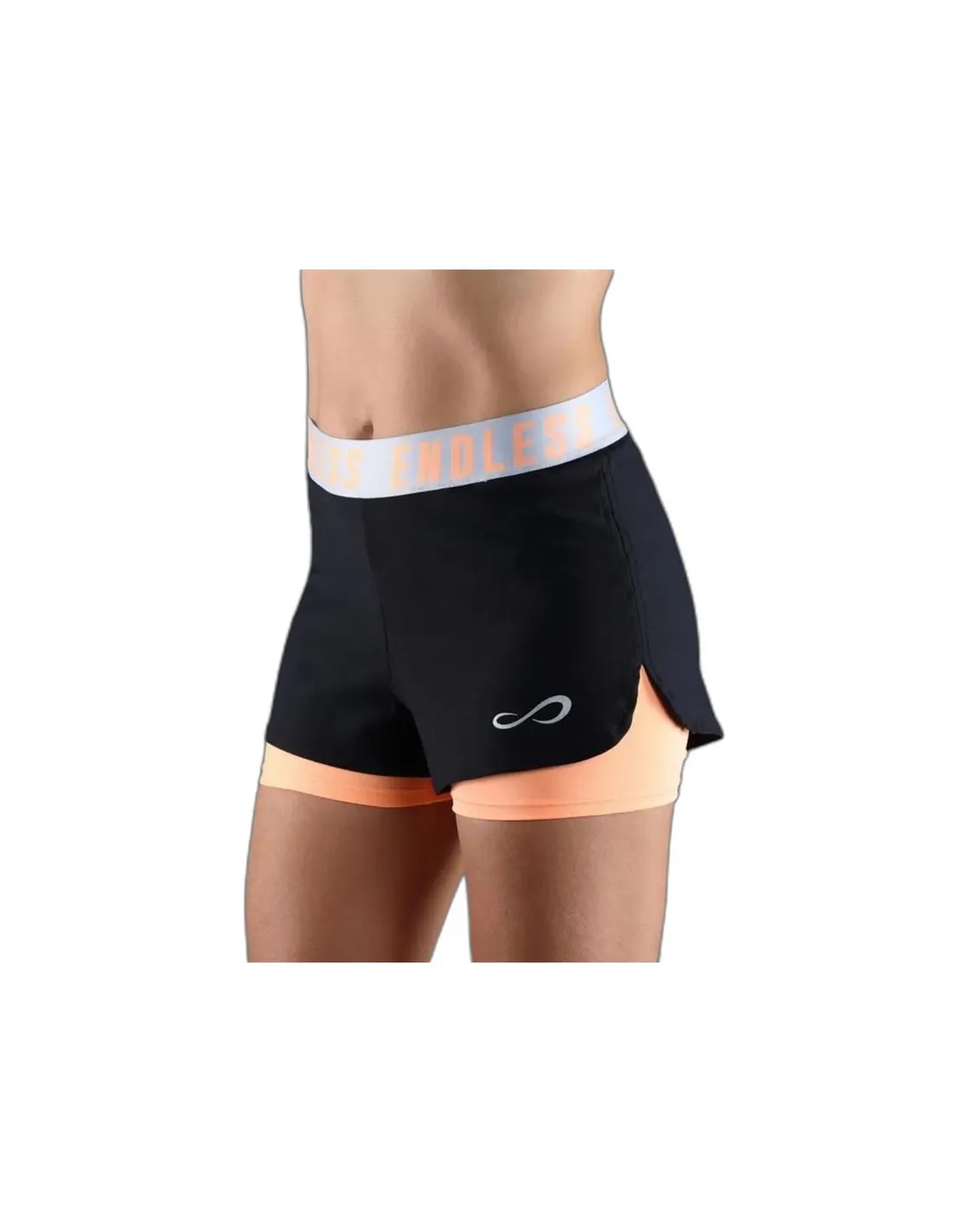 PANTALONES CORTOS DE PáDEL ENDLESS TECH ICONIC MUJER NEGROSALMóN