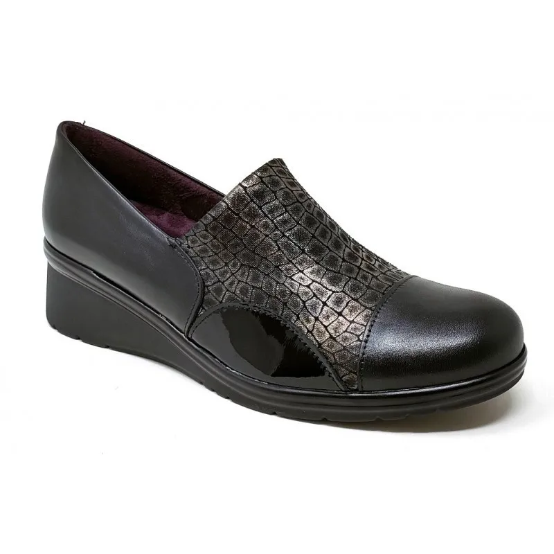 PITILLOS 1622 NEGRO  ZAPATOS DE CUñA CON PLANTILLA EXTRAIBLE Y EMPEINE ELASTICO GRABADO