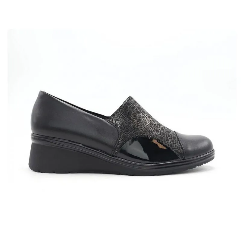 PITILLOS 1622 NEGRO  ZAPATOS DE CUñA CON PLANTILLA EXTRAIBLE Y EMPEINE ELASTICO GRABADO