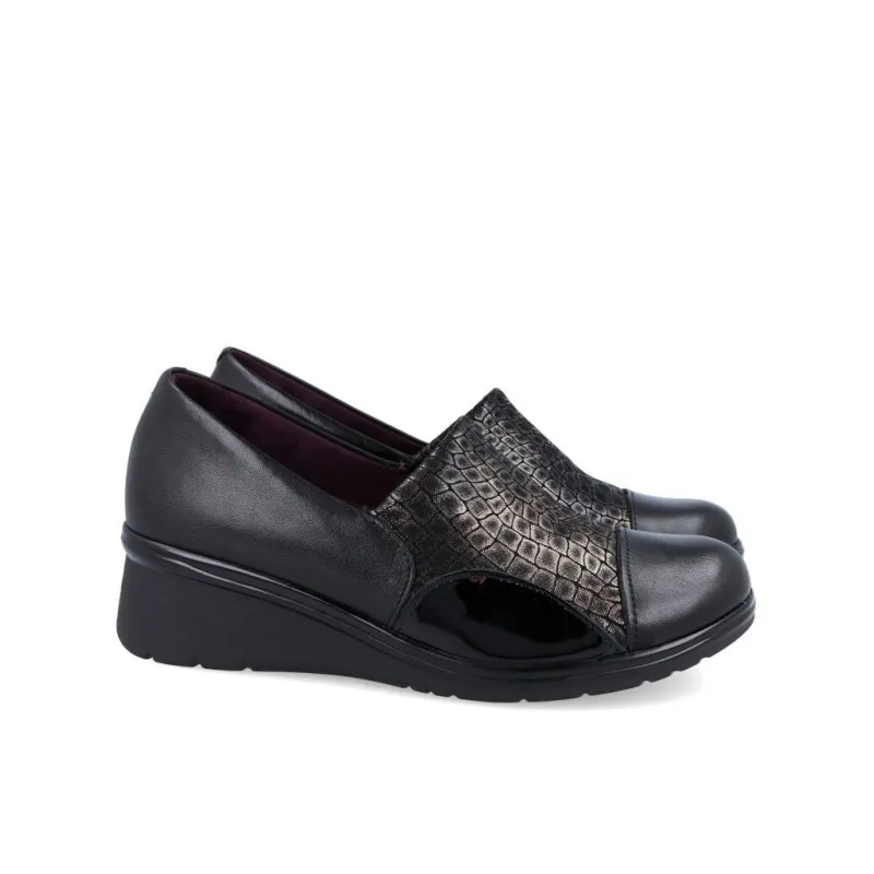 PITILLOS 1622 NEGRO  ZAPATOS DE CUñA CON PLANTILLA EXTRAIBLE Y EMPEINE ELASTICO GRABADO