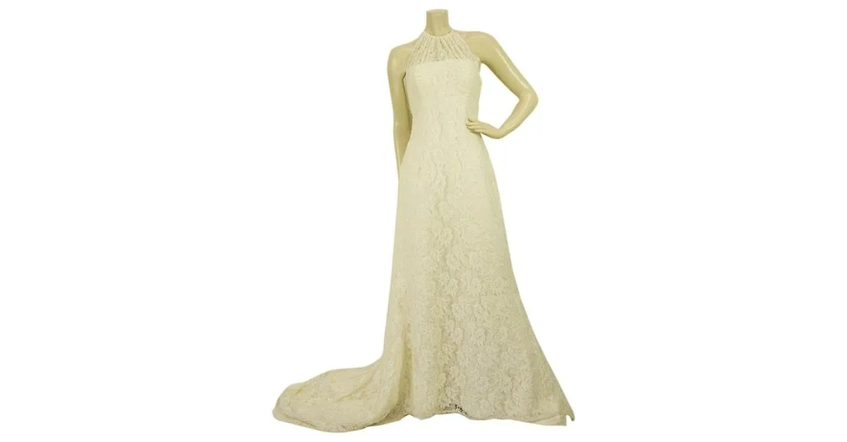 Pronovias vestido de novia de encaje blanco hasta el suelo con cuentas vestido de novia halter 42 ESO 